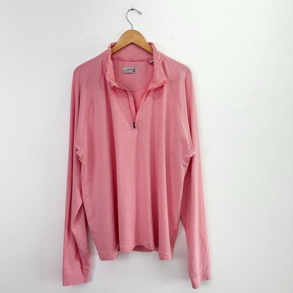 Westport Lifestyle Men’s 1/4 Zip Pink White Stripe UPF Water Wicking Stretch Pul - Picture 2 of 8